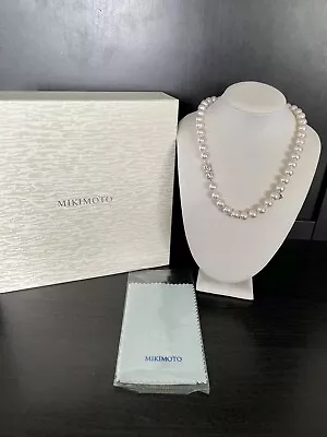 A+ Mikimoto 18K WG Clasp Akoya 9~9.5mm Pearl Necklace 17.5� W/Box • $1