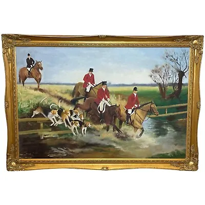 £1500 • Buy Sporting Oil Painting Hunting  Jumping Fence  Horses Scent Hounds & Riders