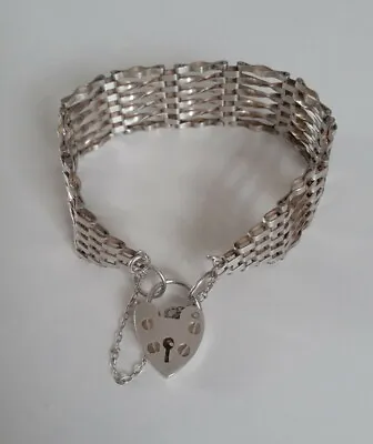 £40 • Buy Vintage Silver 6 Bar Gate Bracelet With Padlock Safety Clasp