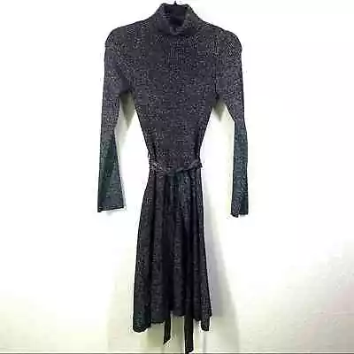 ALEX MARIE Black Metallic Shimmer Turtleneck Sweater Dress -Size Small • $33.88
