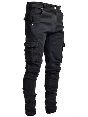 Mens Ripped Jeans Stretch Skinny Trousers Casual Stretch Slim Denim Jogger Pants • $34.51