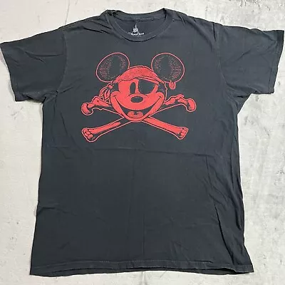 Disney Mickey Mouse Shirt Adult XL Black Red Pirate Bones Pirates Caribbean Mens • $19.85