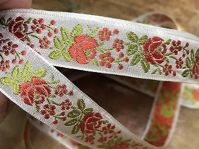 Vintage Silk Embroidered 1940s Jacquard Ribbon 3/4  Trim 1yd Made In France • $12.95