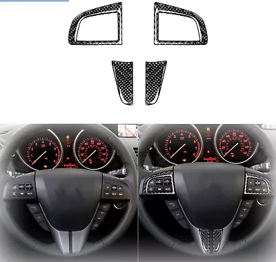 4Pcs Real Carbon Fiber Interior Steering Wheel Button Cover Trim For Mazda 3 • $21.41