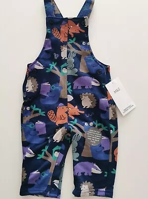 M&S Boys Woodland Print Dungarees Cotton Rich 6-9 9-12 12-18M 2-3 Y • £8.99