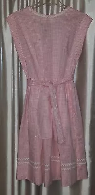 Women's Vintage Wrap Around Apron Day House Dress Pink Gingham Handmade  • $32.50