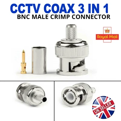 £3.48 • Buy BNC Crimp Male RG59 Connector Adapter 3 In 1 Coaxial Cable Plugs For CCTV Camera