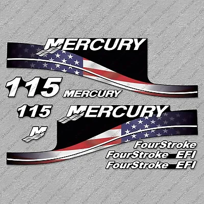 Mercury 115 HP Four Stroke USA Flag Edition Outboard Engine Decal Sticker Set • $55.79