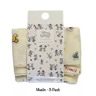 Primark Disney Baby Boys Girls Unisex Muslin Squares 3 Pack  Cloth Gift • £9.99