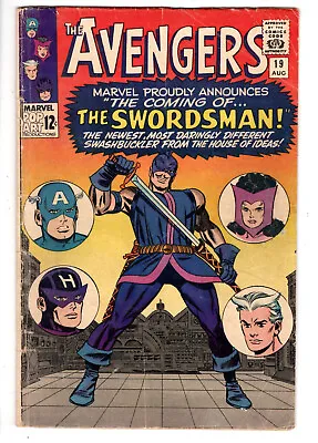 Avengers #19 (1965) - Grade 4.0 - 1st Appearance Swordsman - Hawkeye Origin! • $50