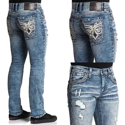 Affliction Men's Denim Jeans Gage Peak Groves Embroidered Blue $135 • $74.95