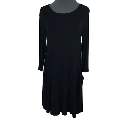 Sigrid Olsen T-Shirt Dress S Black Pockets Stretch Rayon Knee Length 30x33 • $8.70