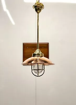 Mid Century Marine Solid Brass Chandelier Wall Light With Copper Shade Set Of 5 • $674