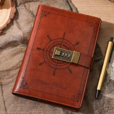 Retro B6 Note Book Brown Leather Journal Wired Diary With Password Code Lock • $24.99