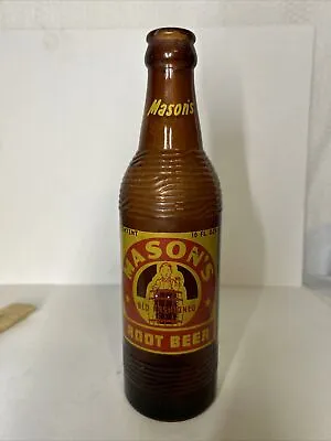 Vintage Mason's Old Fashioned Root Beer Amber Glass Bottle 10 FL OZ • $10