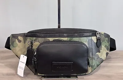 COACH CM184 Track Belt Bag In Signature Canvas Camo Print Gunmetal/Green Multi • $189