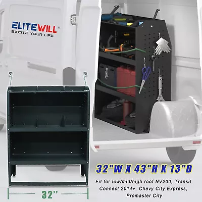 32  W X 43  H X 13  D Steel Cargo Van Shelving Storage System W/ S-Shaped Hooks • $250.99