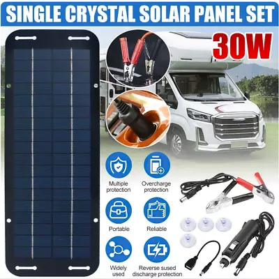 30W Solar Panel 12V Trickle Charger Battery Charger Kit Maintainer Boat Car RV • £12.99