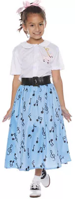 50's Poodle Skirt Costume Girls Retro Blue Musical Notes Soda Pop SM-LG • $19.95