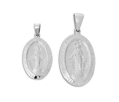 Real 10K White Gold Miraculous Medal Virgin Mary Pendant 0.9″ Or 1.1″ Catholic • $209