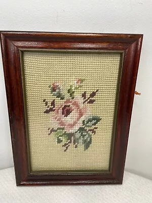 Vintage Floral Needlepoint Picture 8.25” X 6.25” (Inv171) • $15