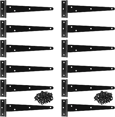 12 Pack 6 Inch T Strap Heavy Duty Barn Door Hinges With 72 Mounting Screws Blac • $28.54