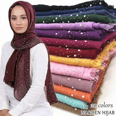 Women Cotton Scarf Long Scarves Snow Dot Bead Wrap Shawl Muslim Pearl Hijab Cape • $4.70