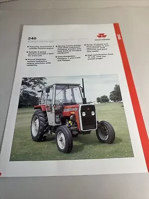 1993 Massey Ferguson  240  45hp 2WD Tractor Sales Brochure Leaflet Spec Sheet • £7.99