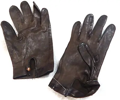 Vintage Women's Brown Leather  Washable Table Cut Driving Gloves Size 7 Buttons • $8.50