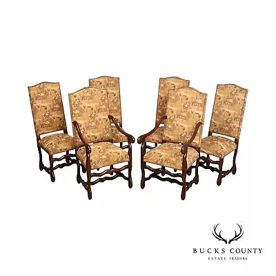 French Louis XIII Style Set Of Six Os De Mouton Cherry Dining Chairs • $1995
