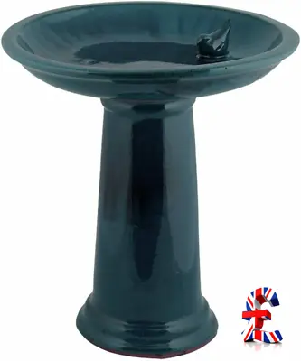 £148.99 • Buy Fallen Fruits FB422 Ltd CERAMIC BIRD BATH ON PEDESTAL BLUE