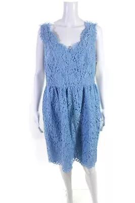 Shoshanna Womens V Neck Sleeveless Floral Lace Flare Midi Dress Blue Size 12 • $40.81