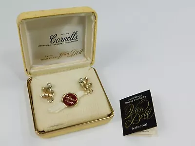 Vintage Van Dell 12k Gold Filled Pearl Leaf Screw On Earrings W/Original Box! • $34.99