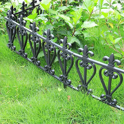 3 6 9 Garden Lawn Grass Edging Picket Border Panel Black Metal Effect Wall Fence • £15.94