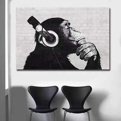 Listen Music Monkey Wall Art Animals Canvas Painting Canvas Poster Print Picture • $3.79