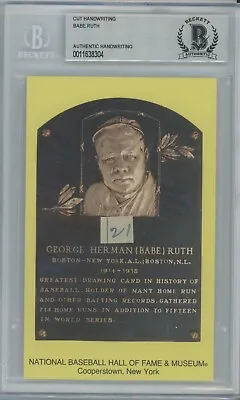 Babe Ruth HOF Plaque Cut Handwriting Signed BGS BAS  21  Hall Of Fame 1943 • $200