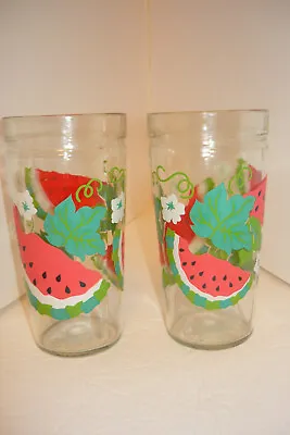 Anchor Hocking Set 2 Watermelon 16 Oz Drinking Tumblers Vtg 70s Jelly Glasses • $7.95