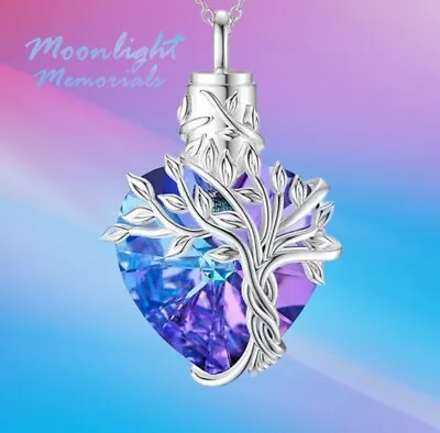 New Tree Heart Crystal Cremation Urn Keepsake Ashes Memorial Necklace • $13.95