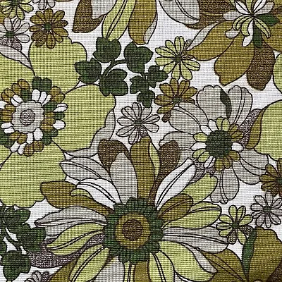 Vintage Flower Power Material Fabric Green Funky Groovy Floral Blooms Retro 70s • £30