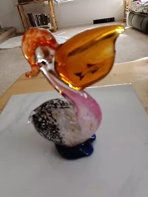 Vtg Murano Style Hand Blown Colorful Art Glass Pelican  Fish In Mouth - SWEET! • $28