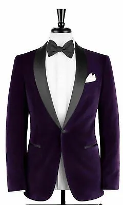 New Purple Smoking Jacket Black Satin Shawl Lapels Dinner Velvet Jacket For Men • $74.99