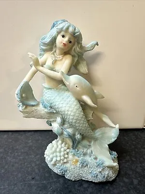 VTG 1990s Wings Blue Pearlescent Mermaid Dolphin Coral Reef Figurine Resin 5  • £15