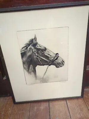 Whirlaway Drypoint Litho Print R.h. Palenske Talio-crome Picture Frame Horse Vtg • $320