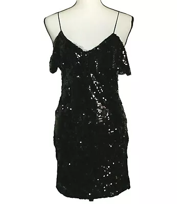 NWOT Zara Black Sequin Mini Dress With Spaghetti Straps Lined Size XS • $21