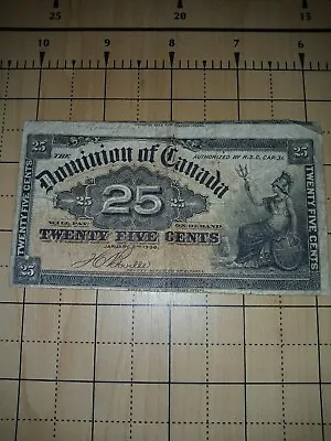 1900 Dominion Of Canada 25 Cents Bill Major Cutting Error Previous Note RARE • $30