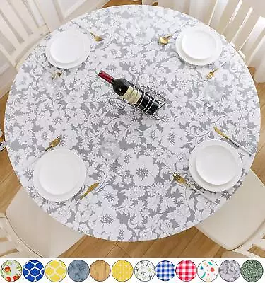 Indoor Outdoor Patio Round Fitted Vinyl Tablecloth Flannel Backing Elastic Ed... • $22.45