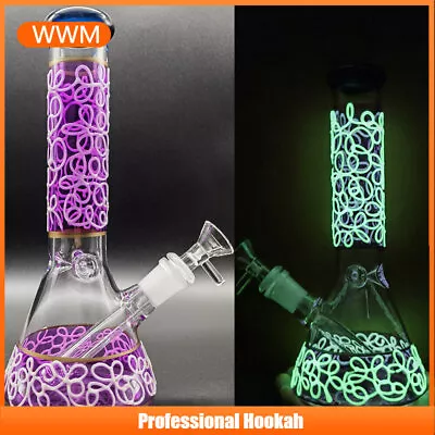 10  Hookah Glow In The Dark Glass Water Pipe Smoking Bong Bubbler Purple W/ Bowl • $21.84