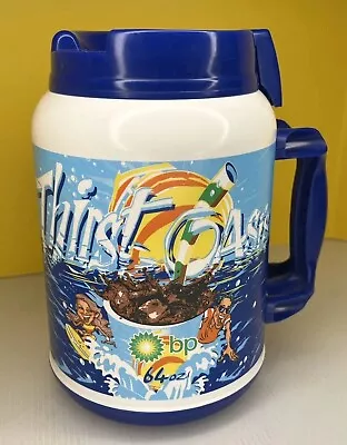 64 Oz. Insulated Mug With Straw BP Thirst Oasis Blue Whirley Vintage EUC • $19.95