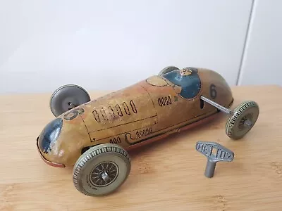 Vintage Mettoy Number 6 Racing Race Car Tin Toy. Clockwork Windup.England.WORKS • £43.99