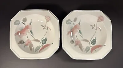 Mikasa Continental Silk Flowers Rimmed Soup Bowls F3003 Japan 8-1/4  Set Of 2 • $9.99